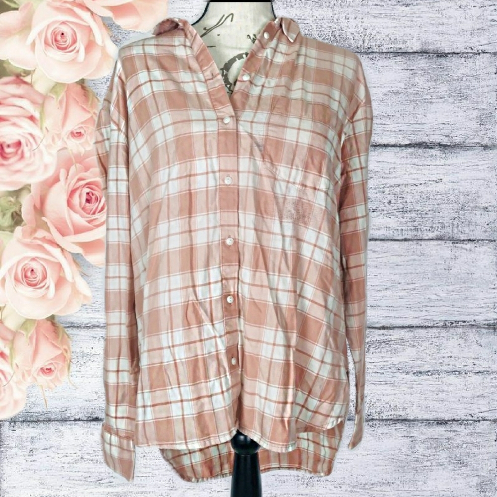 Madewell pale pink plaid button up
